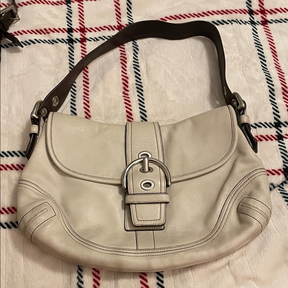 Coach Cream and Brown Shoulder Bag
